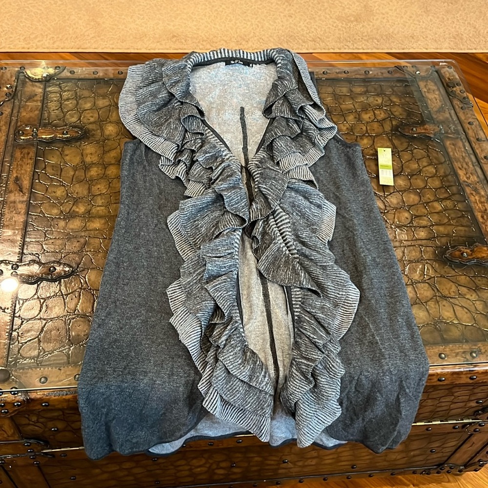 NIC+ZOE Duster Ruffled Embroidered Cotton Blend Vest Sweater Size XL
